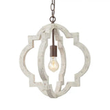 Traditional Wood Drop Pendant Hanging Light Fixture For Living Room Distressed White