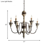 Traditional Wood Pendant Chandelier - 6 Lights Distressed White Living Room Lighting