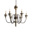Traditional Wood Pendant Chandelier - 6 Lights Distressed White Living Room Lighting