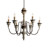 Traditional Wood Pendant Chandelier - 6 Lights Distressed White Living Room Lighting