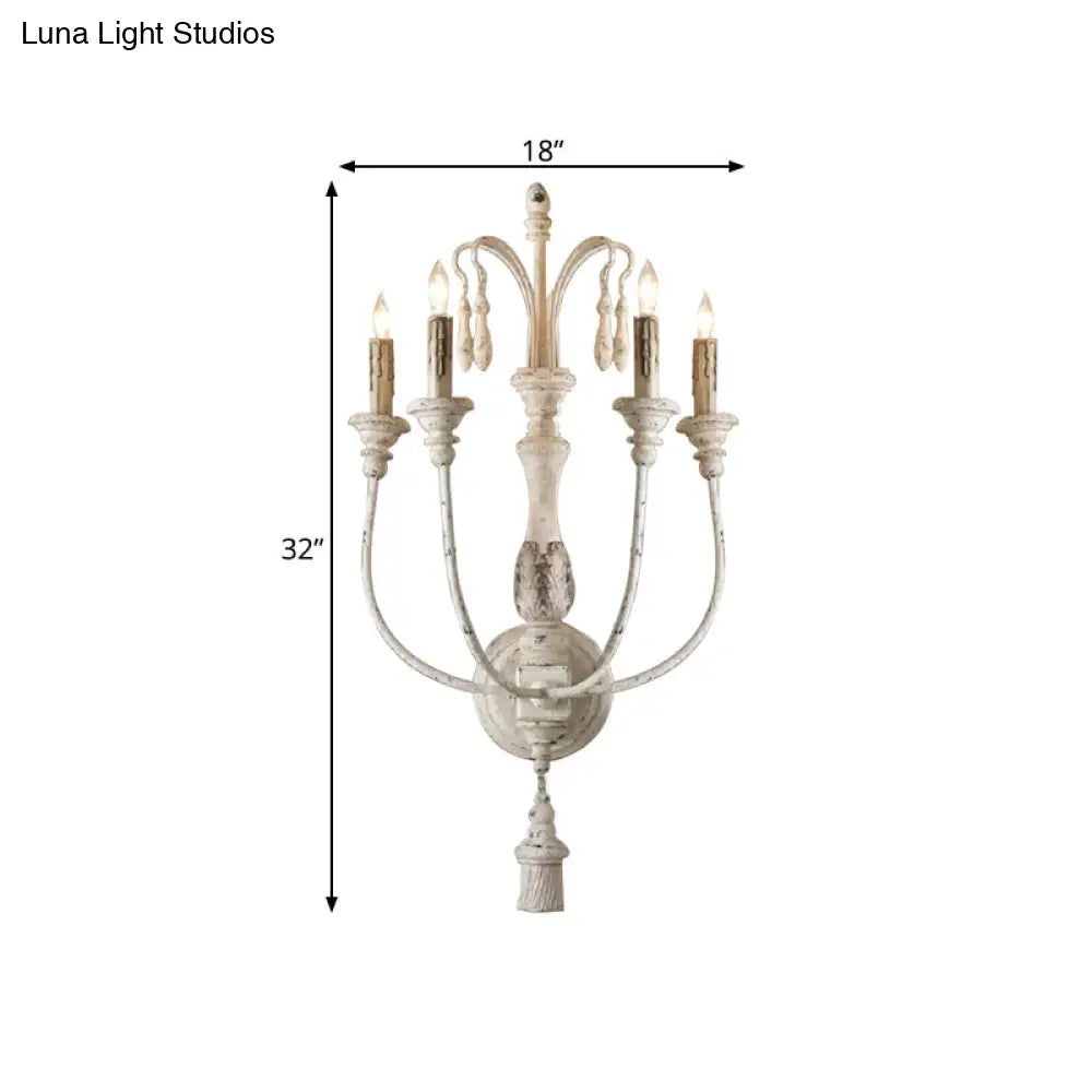 Traditional Wood Wall Sconce With 3/4 Candlestick Lights In Grey/White