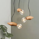 Traditional Wooden Bare Bulb Pendant Light For Restaurants - Brown