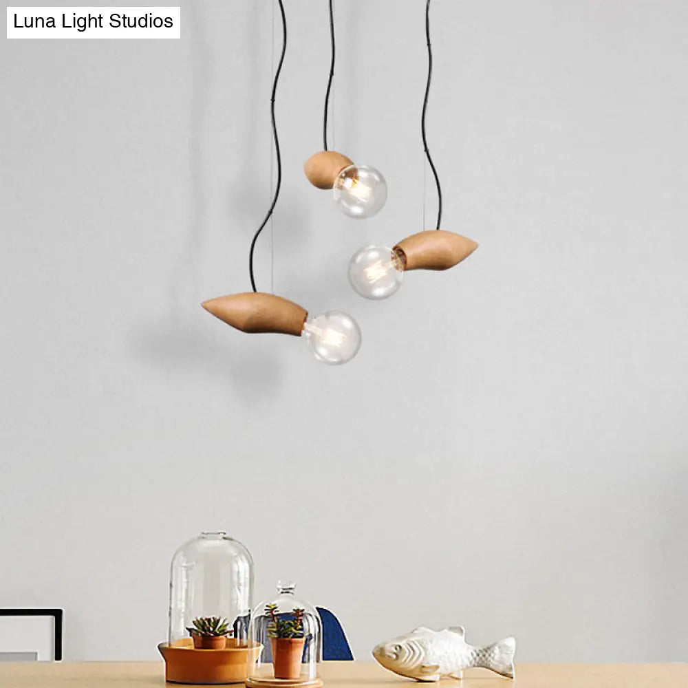 Traditional Wooden Bare Bulb Pendant Light For Restaurants - Brown