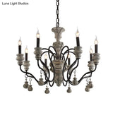 Traditional Wooden Candelabra Ceiling Chandelier For Dining Room With Curved Rustic Arm