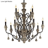 Traditional Wooden Candelabra Ceiling Chandelier For Dining Room With Curved Rustic Arm