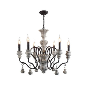 Traditional Wooden Candelabra Ceiling Chandelier For Dining Room With Curved Rustic Arm 6 / Rust