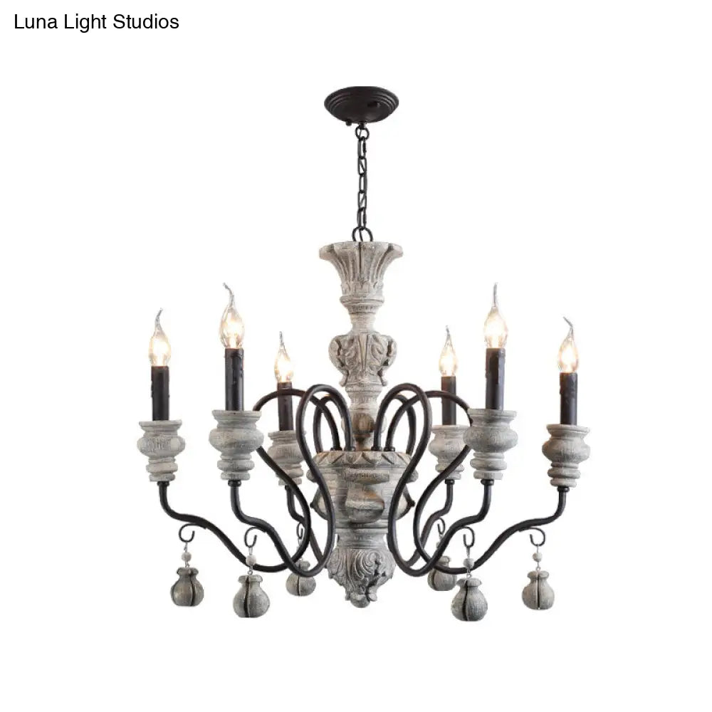 Traditional Wooden Candelabra Ceiling Chandelier For Dining Room With Curved Rustic Arm