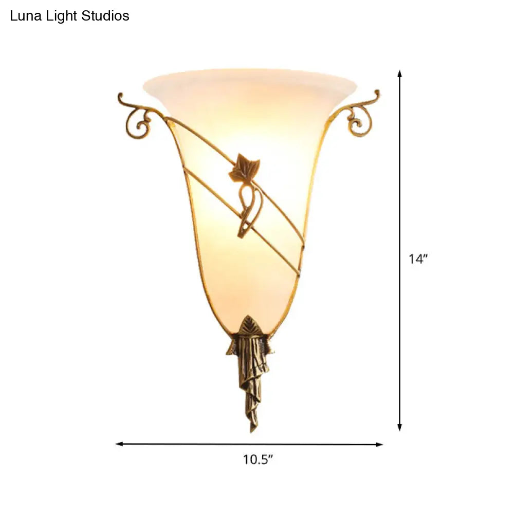 Traditionary White Glass Wall Mounted Brass Bell Sconce: 1-Head Lighting For Living Room