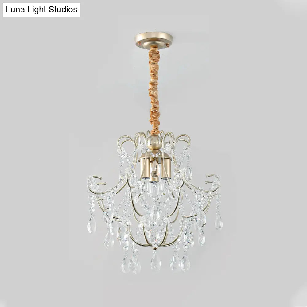 Transitional 3-Light Gold Ceiling Pendant Chandelier With Crystal Draping