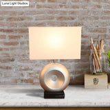 Transitional Resin Table Light With Silver/Black Finish Rectangle/Drum Fabric Shade And 1 Bulb