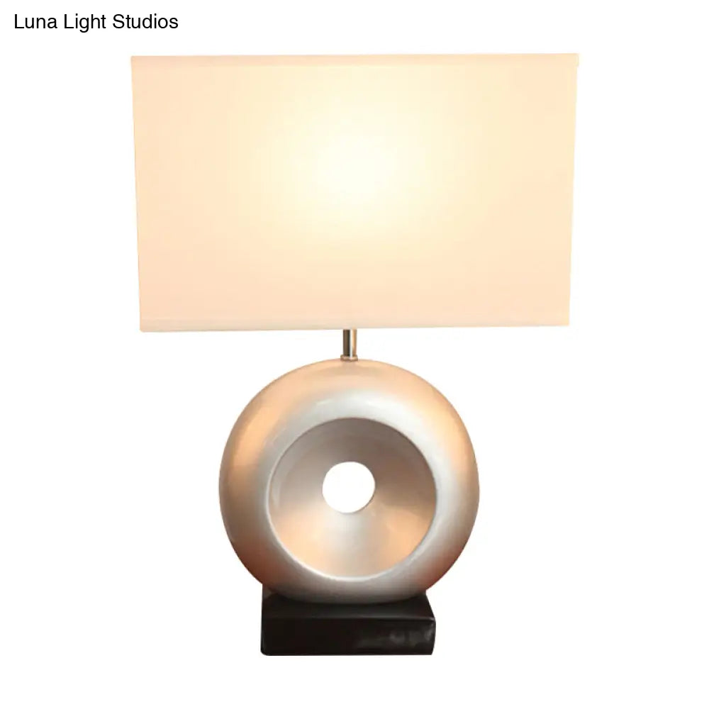 Transitional Resin Table Light With Silver/Black Finish Rectangle/Drum Fabric Shade And 1 Bulb