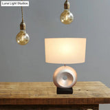 Transitional Resin Table Light With Silver/Black Finish Rectangle/Drum Fabric Shade And 1 Bulb