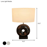 Transitional Resin Table Light With Silver/Black Finish Rectangle/Drum Fabric Shade And 1 Bulb