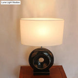 Transitional Resin Table Light With Silver/Black Finish Rectangle/Drum Fabric Shade And 1 Bulb