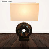 Transitional Resin Table Light With Silver/Black Finish Rectangle/Drum Fabric Shade And 1 Bulb