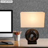 Transitional Resin Table Light With Silver/Black Finish Rectangle/Drum Fabric Shade And 1 Bulb