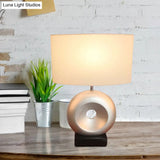 Transitional Resin Table Light With Silver/Black Finish Rectangle/Drum Fabric Shade And 1 Bulb