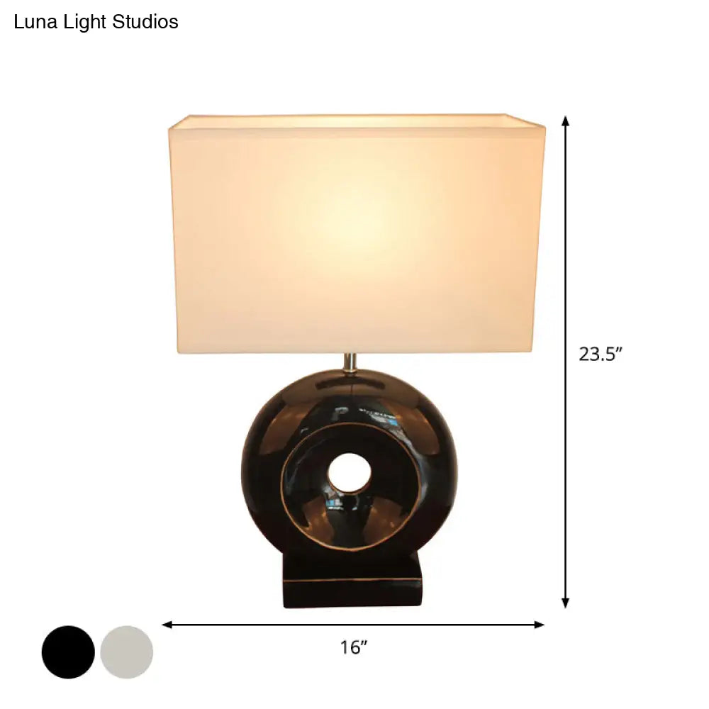 Transitional Resin Table Light With Silver/Black Finish Rectangle/Drum Fabric Shade And 1 Bulb