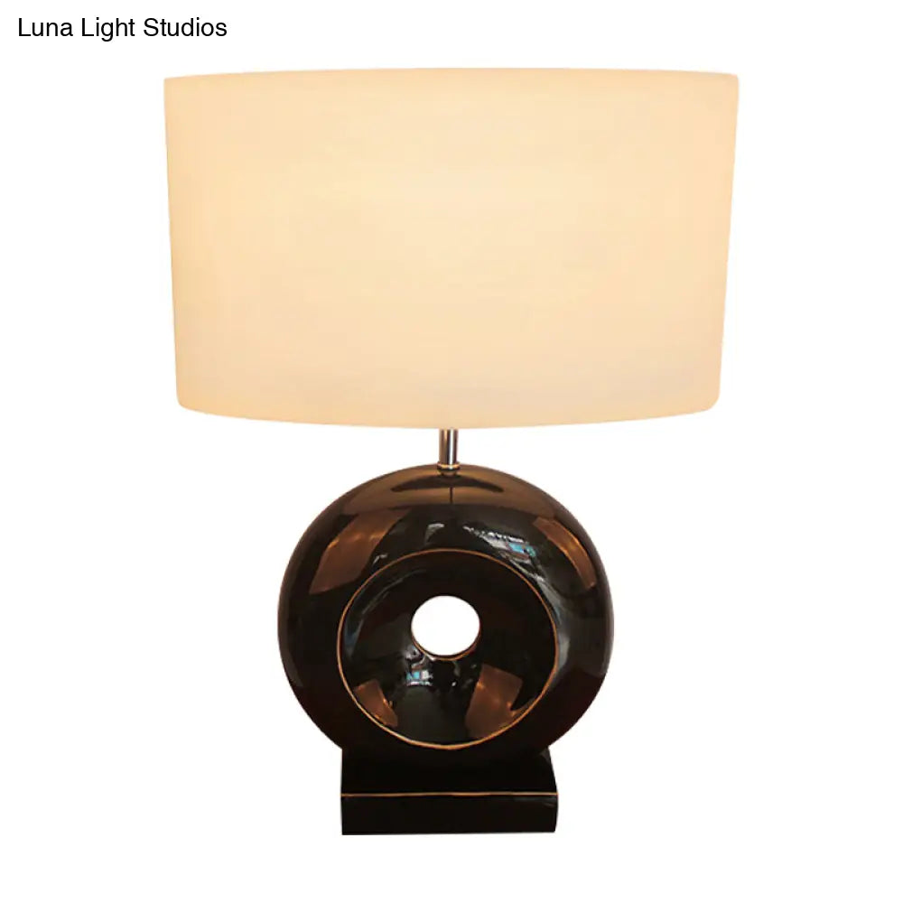 Transitional Resin Table Light With Silver/Black Finish Rectangle/Drum Fabric Shade And 1 Bulb