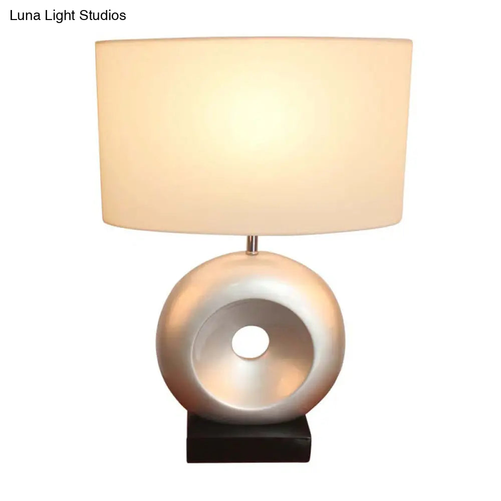 Transitional Resin Table Light With Silver/Black Finish Rectangle/Drum Fabric Shade And 1 Bulb