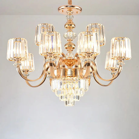 Transitional Rose Gold Pendant Light With Crystal Block Chandelier 12 /