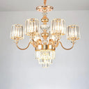 Transitional Rose Gold Pendant Light With Crystal Block Chandelier 6 /