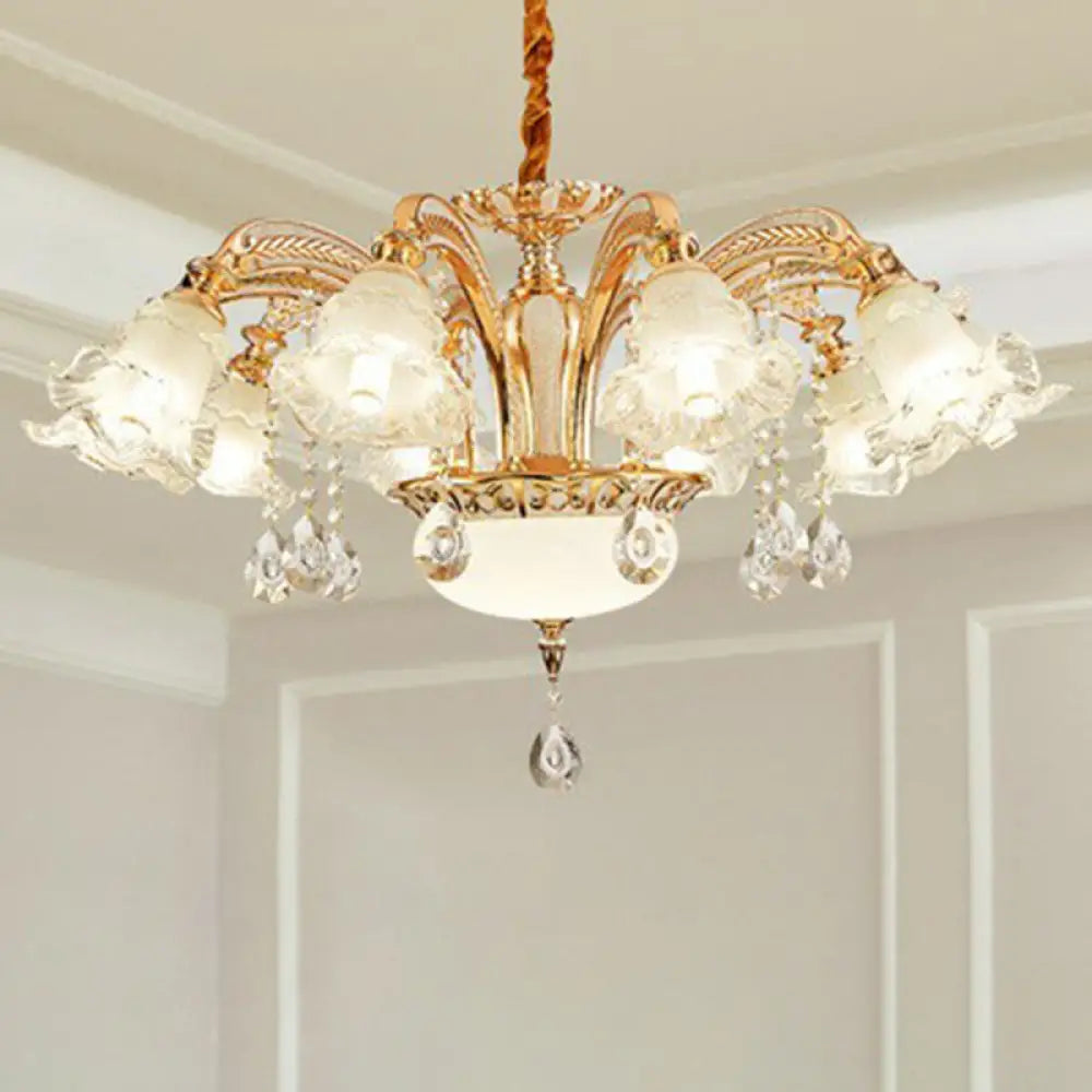 Transitional Ruffled Glass Chandelier Light For Living Room - Hanging Ceiling Fixture 10 / Gold
