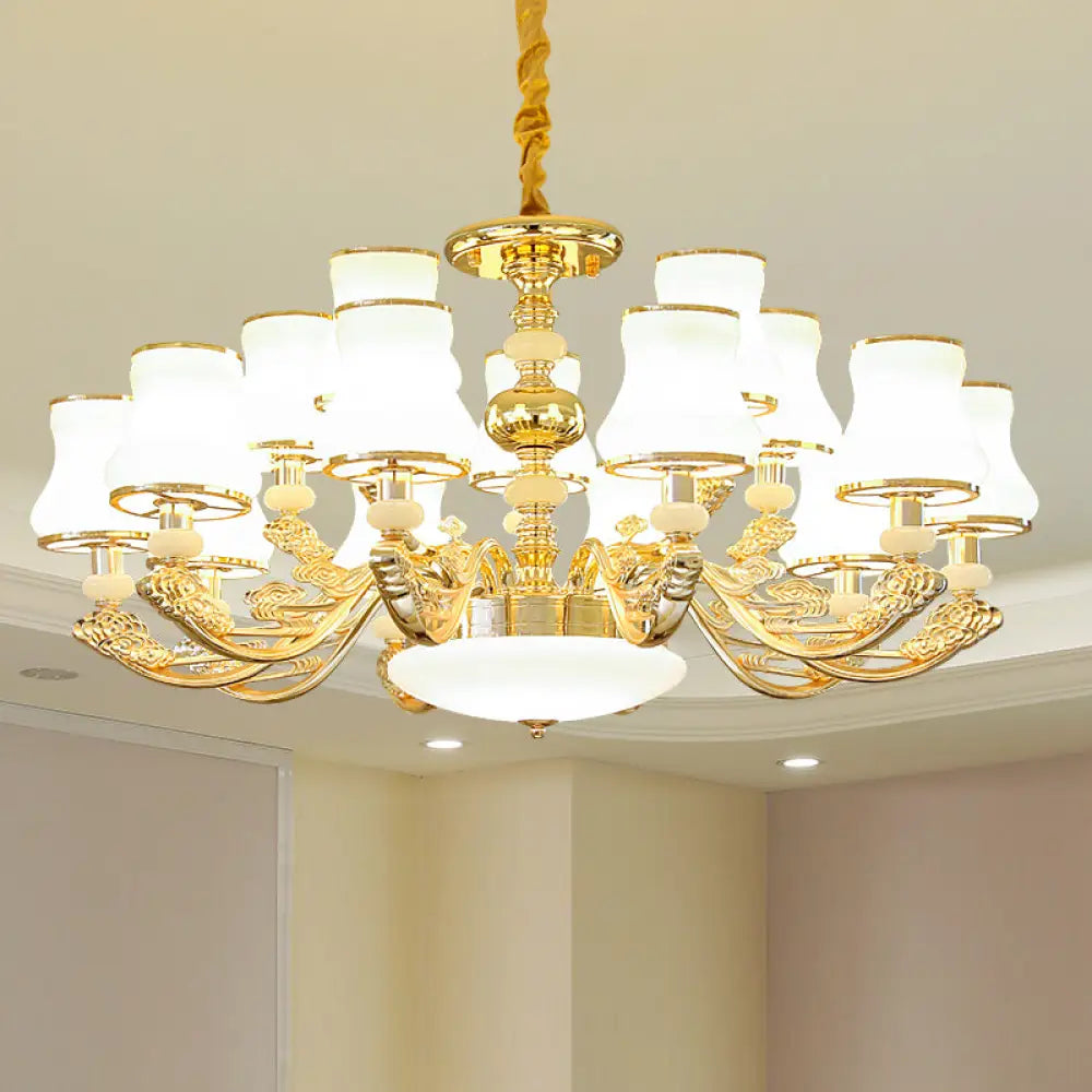 Transitional White Glass Pendant Lighting With Elegant Gold Finish 15 /