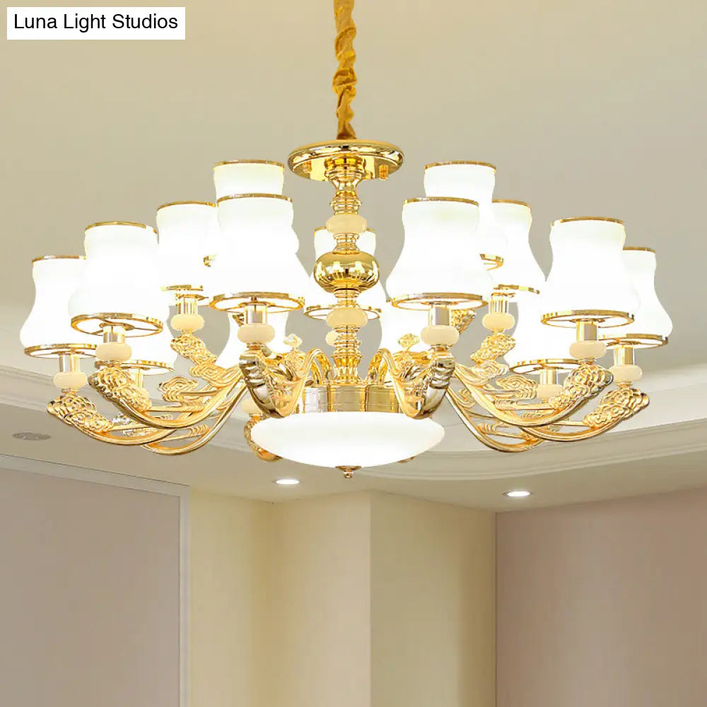 Transitional White Glass Pendant Lighting With Elegant Gold Finish