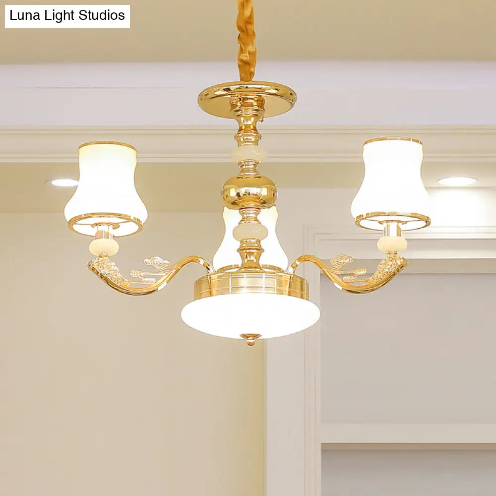 Transitional White Glass Pendant Lighting With Elegant Gold Finish