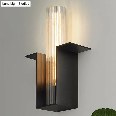 Translucent Glass Wall Light Kit: Vintage Black Tube Bedroom Sconce Fixture With Slot Arm