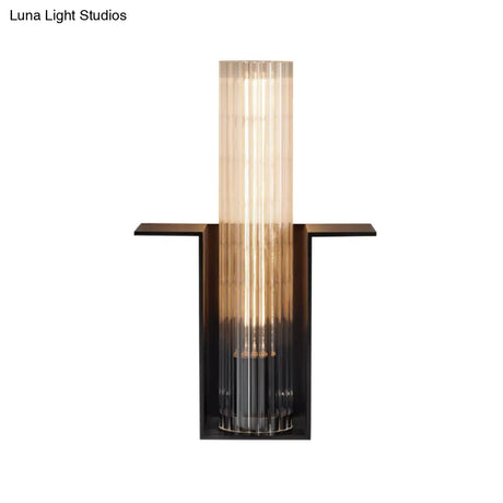 Translucent Glass Wall Light Kit: Vintage Black Tube Bedroom Sconce Fixture With Slot Arm