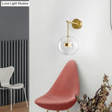 Transparent Glass Bedside Led Wall Lamp In Gold - Minimalist Sphere Hanging Light