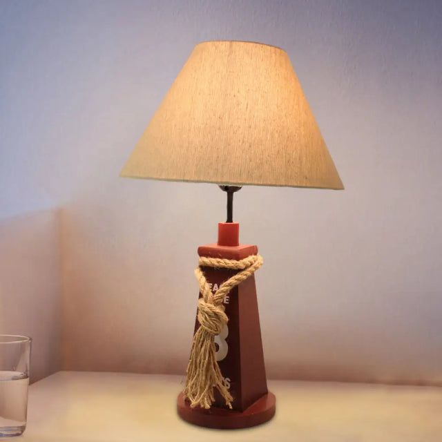 Trapezoid Base Kids Night Light - Resin Table Lamp With Red/White Shade Red