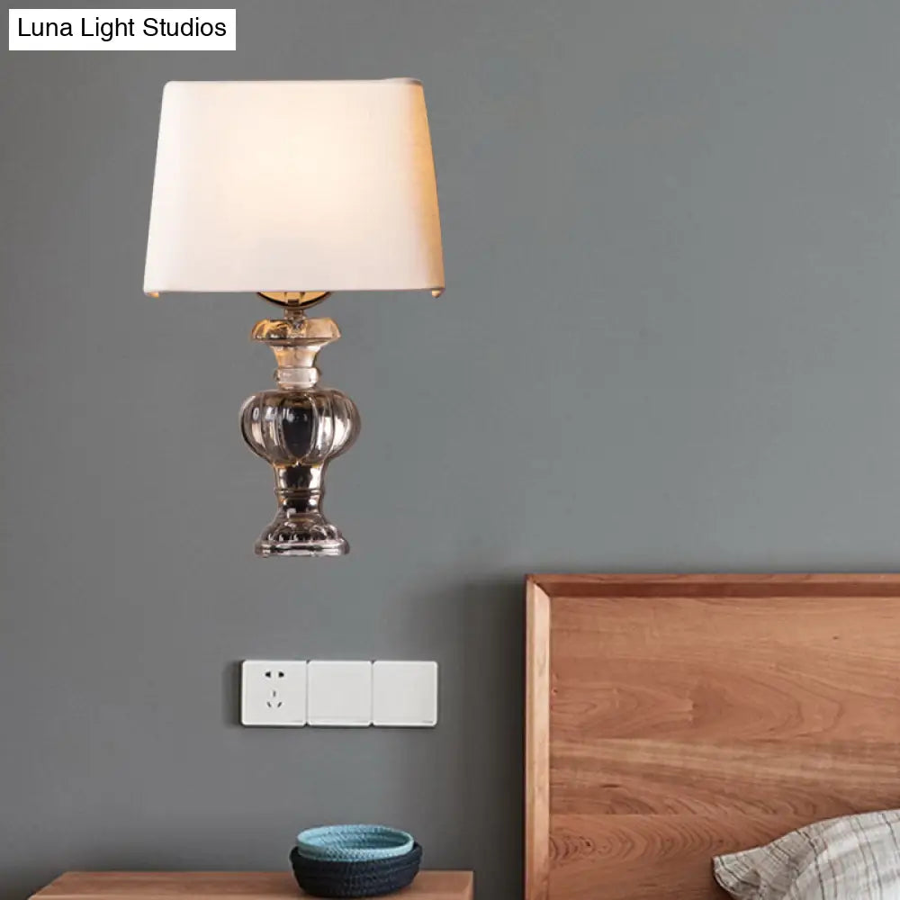 Trapezoid Fabric Sconce Light In White - Modern Minimalist Wall Lighting For Bedroom