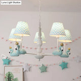 Trapezoid Shade Hanging Ceiling Lamp With Swan Fabric: Nordic Chandelier For Bedrooms