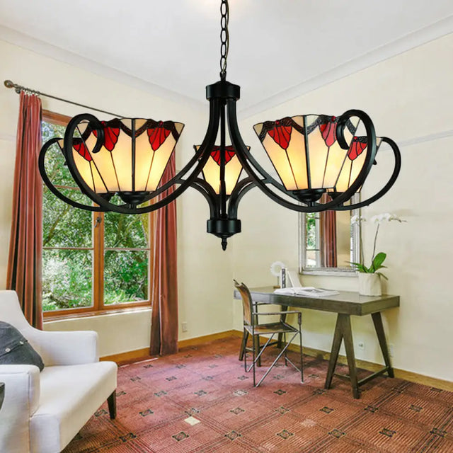 Trapezoid Stained Glass Pendant Light With Adjustable Metal Chain - 5/6/8 Suspended Fixture 5 / Red