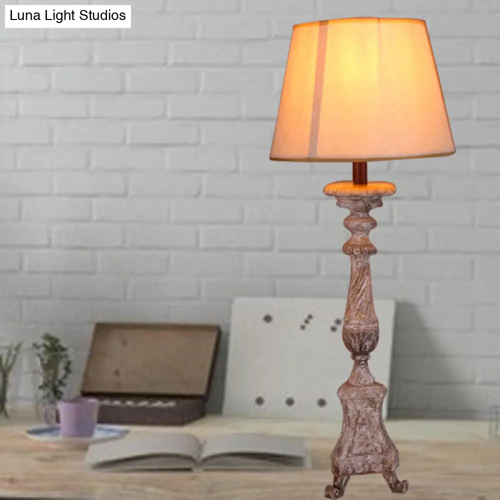 Trapezoid Vintage Table Lamp - 1 Light Night For Study Room With Taupe Wood Base