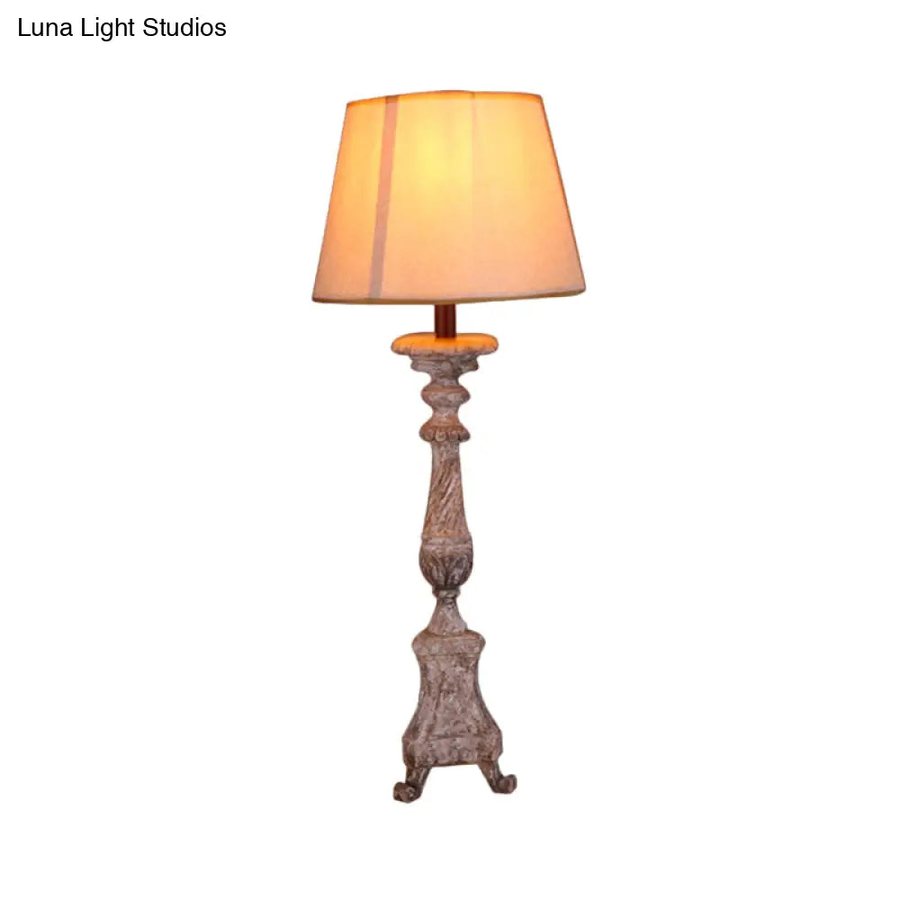 Trapezoid Vintage Table Lamp - 1 Light Night For Study Room With Taupe Wood Base