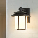 Trapezoid Wall Lamp With 1 Light - 7.5/10 Wide Opaque Glass Mounted Lighting In Black/Brass Black /