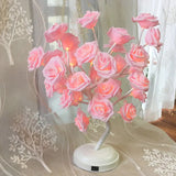 Tree Branch Usb Table Lamp With Led Nightstand Light And Decorative Rose For Bedroom Decor Pink /