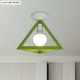 Triangle Ceiling Fixture With Cage Shade Loft - Style 1 - Bulb Metal Semi - Flush Mount Light –