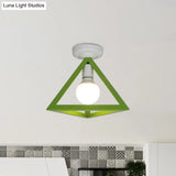 Triangle Ceiling Fixture With Cage Shade Loft - Style 1 - Bulb Metal Semi - Flush Mount Light –