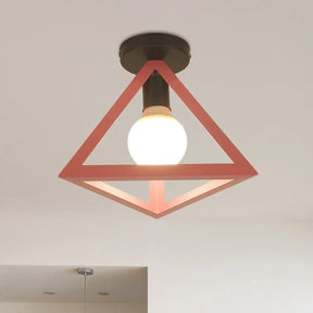 Triangle Ceiling Fixture With Cage Shade Loft - Style 1 - Bulb Metal Semi - Flush Mount Light –
