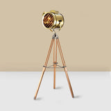 Tripod Spotlight Floor Lamp - Stainless Steel Standing Light Industrial Design Gold