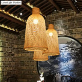 Trumpet Pendant Lighting Bamboo Wood Hanging Light Fixture