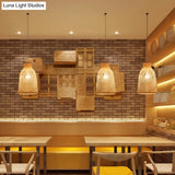 Trumpet Pendant Lighting Bamboo Wood Hanging Light Fixture