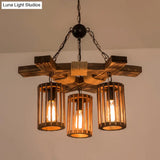 Tseen Kee - Vintage Wood Brown Chandelier Cylinder Pendant Light (3/6-Light)
