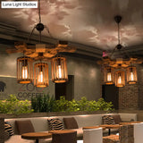 Tseen Kee - Vintage Wood Brown Chandelier Cylinder Pendant Light (3/6-Light)