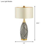 Tubular Task Lighting - Contemporary Fabric 1 Head Small Desk Lamp 14/15 Wide Black And White
